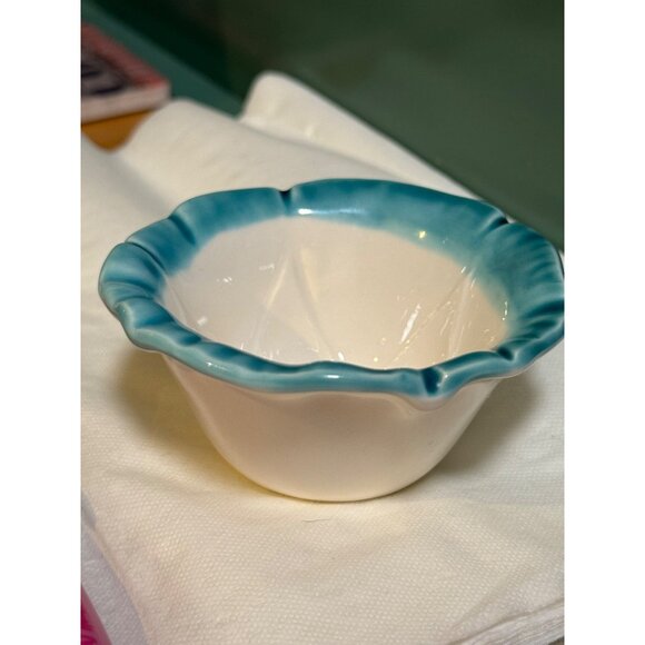 MCI Japan Ceramic Bowl With Blue Rim & Scalloped Edge 3” Diameter Decorative Or - Picture 6 of 8